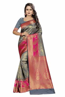 grey woven silk saree with blouse 1