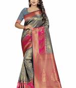 grey woven silk saree with blouse
