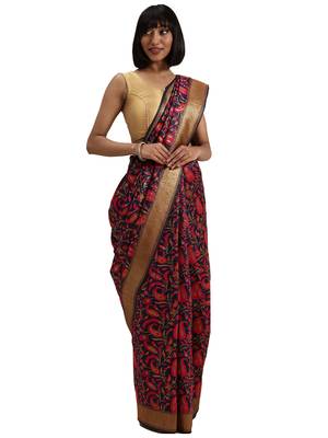 blue woven silk saree with blouse 1
