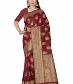maroon woven silk saree with blouse