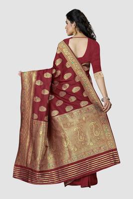maroon woven silk saree with blouse 2