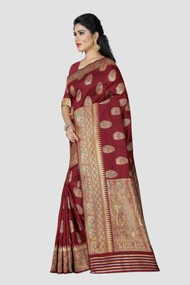 maroon woven silk saree with blouse 3