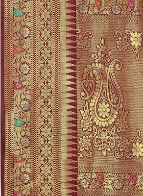 maroon woven silk saree with blouse 4