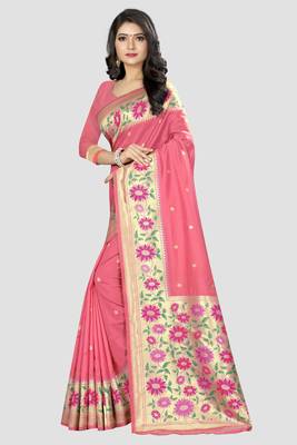 pink woven  silk saree with blouse 2