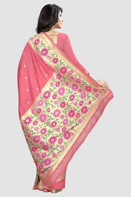 pink woven  silk saree with blouse 3