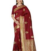 maroon woven  silk saree with blouse