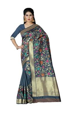 grey woven silk saree with blouse 1