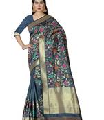 grey woven silk saree with blouse
