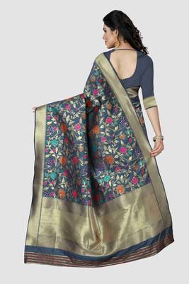 grey woven silk saree with blouse 2
