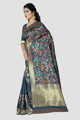 grey woven silk saree with blouse 3