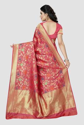 pink woven  silk saree with blouse 2