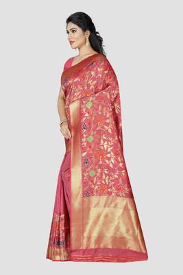 pink woven  silk saree with blouse 3