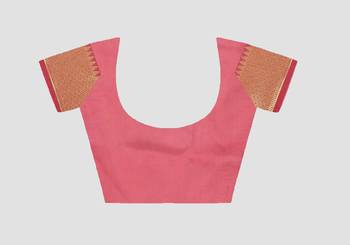 pink woven  silk saree with blouse 5