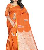 orange woven banarasi silk saree with blouse