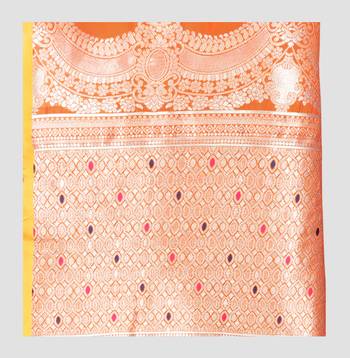 orange woven banarasi silk saree with blouse 4