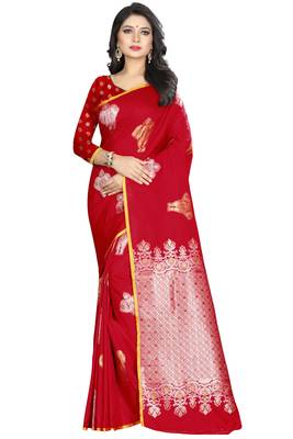 red woven banarasi silk saree with blouse 1