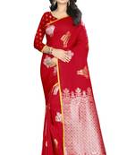 red woven banarasi silk saree with blouse
