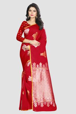 red woven banarasi silk saree with blouse 2