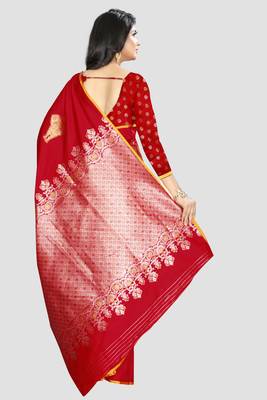 red woven banarasi silk saree with blouse 3