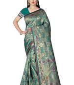turquoise woven silk saree with blouse