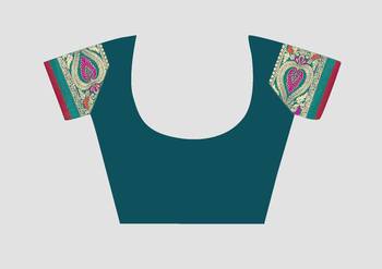 turquoise woven silk saree with blouse 5