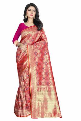 pink woven  silk saree with blouse 1