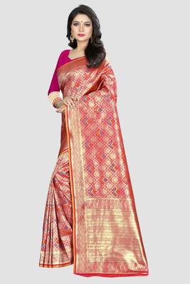 pink woven  silk saree with blouse 2