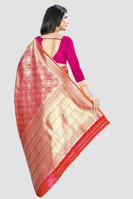 pink woven  silk saree with blouse 3
