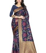 blue woven silk saree with blouse