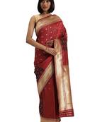 maroon woven  silk saree with blouse
