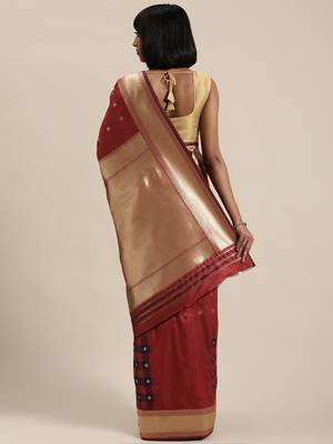 maroon woven  silk saree with blouse 2