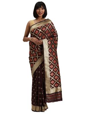 brown woven silk saree with blouse 1