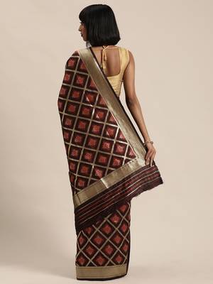 brown woven silk saree with blouse 2