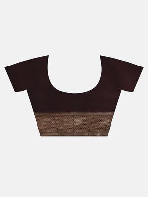 brown woven silk saree with blouse 5