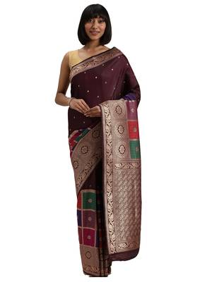brown woven  silk saree with blouse 1