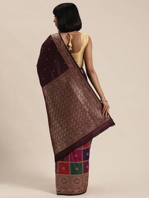 brown woven  silk saree with blouse 2