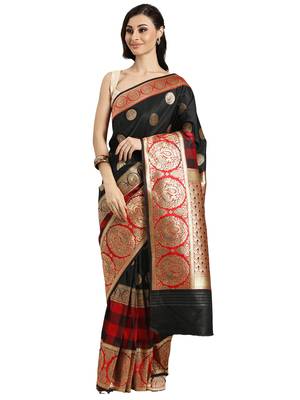 black woven silk saree with blouse 1