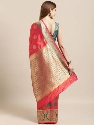 red woven  silk saree with blouse 2