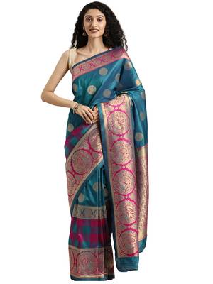 green woven silk saree with blouse 1