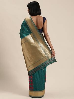 green woven silk saree with blouse 2