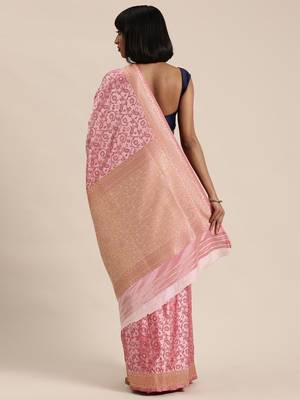 pink woven silk saree with blouse 2