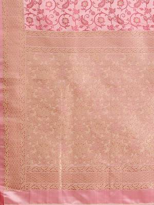 pink woven silk saree with blouse 4