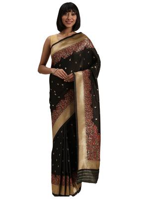 black woven silk saree with blouse 1