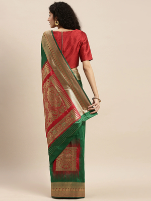 green woven silk saree with blouse 2