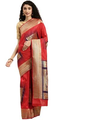 red woven silk saree with blouse 1