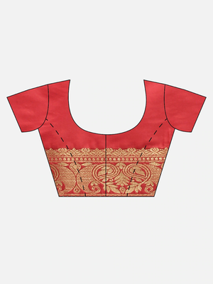 red woven silk saree with blouse 5