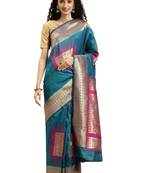 green woven silk saree with blouse