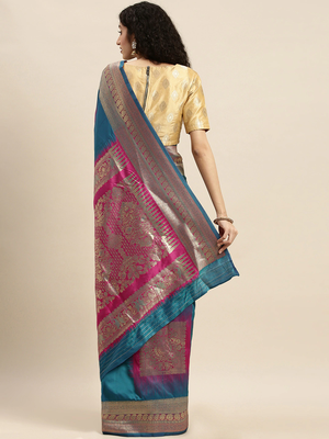 green woven silk saree with blouse 2