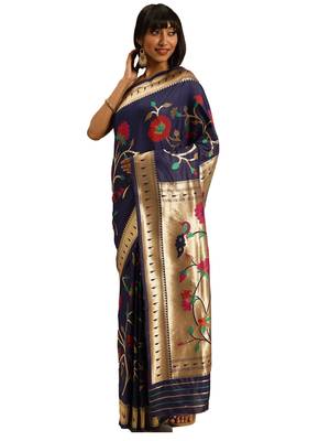 blue woven silk saree with blouse 1