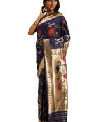 blue woven silk saree with blouse